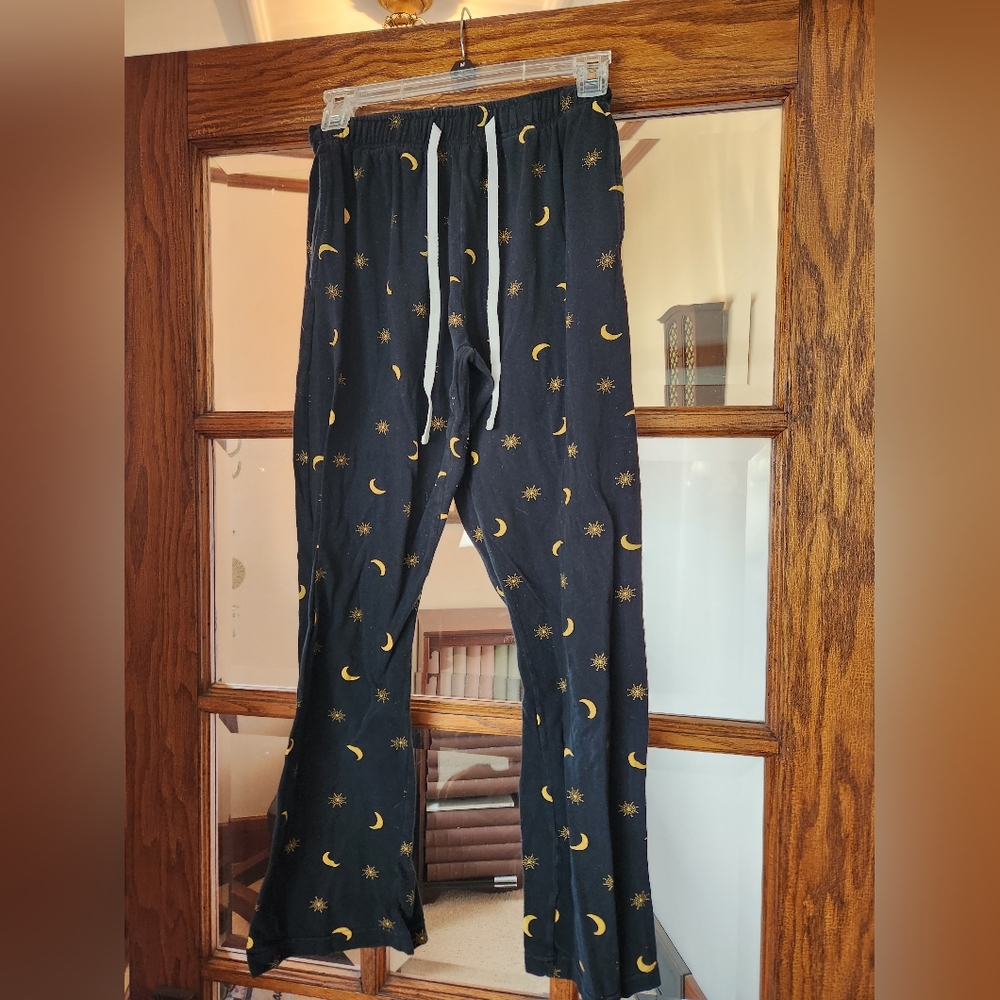Black Pajama Pants with Moon and Star Print
